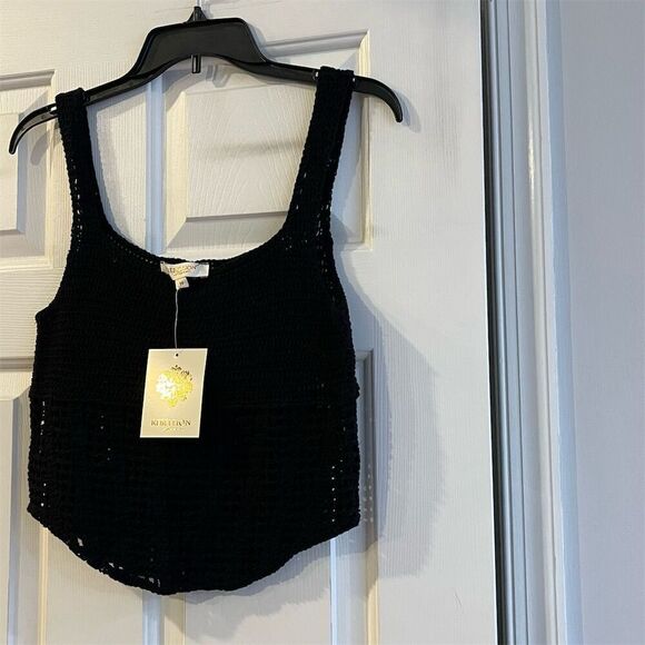 Rebellion Again Women's Black Cropped Knitted Top Size M Casual Spring - Picture 2 of 7